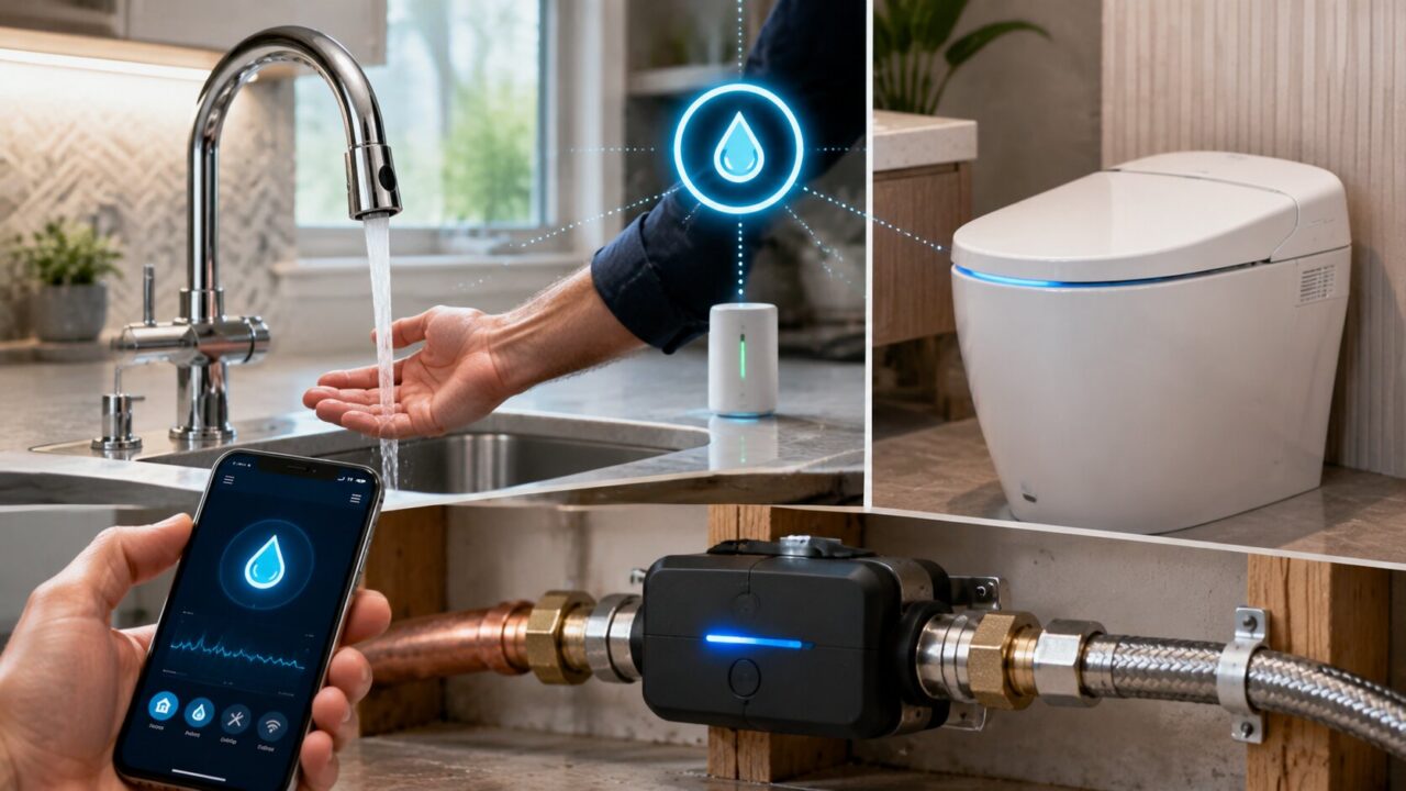 Smart leak detection system with touchless faucet, smart toilet, and whole-house water monitor in San Antonio home