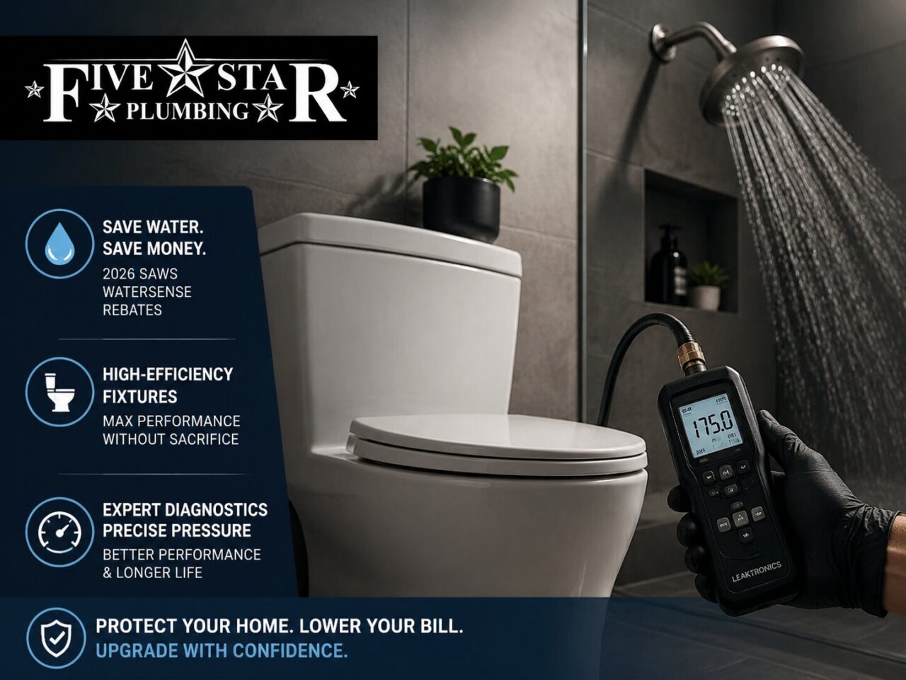 Five Star Plumbing expert performing high-efficiency fixture diagnostic in Westover Hills