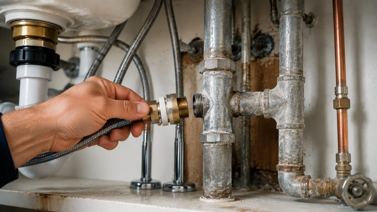 Technician adjusting thermostatic shower valve inside modern bathroom during calibration process